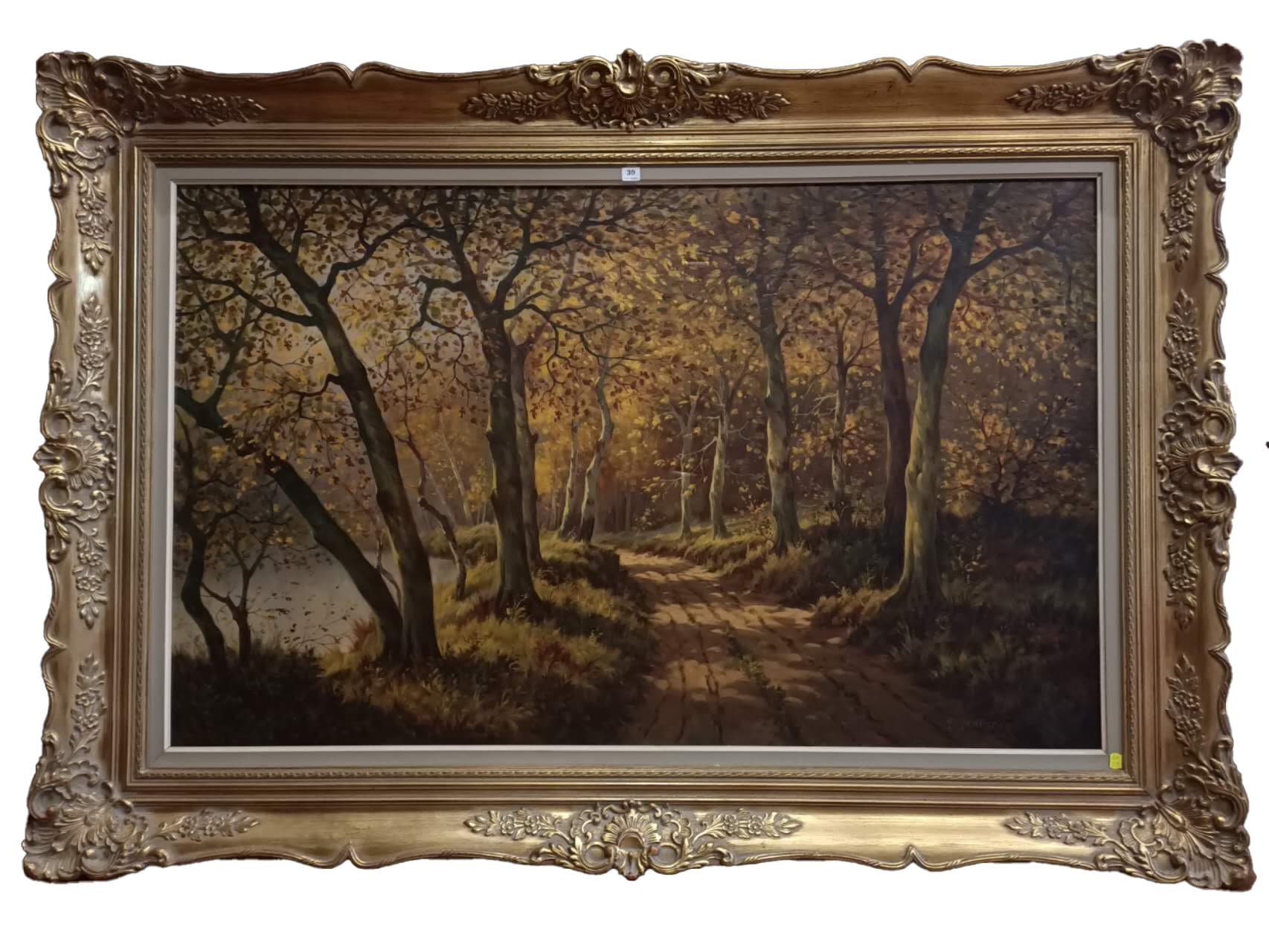 French 19th Century large Autumn theme landscape oil on canvas
